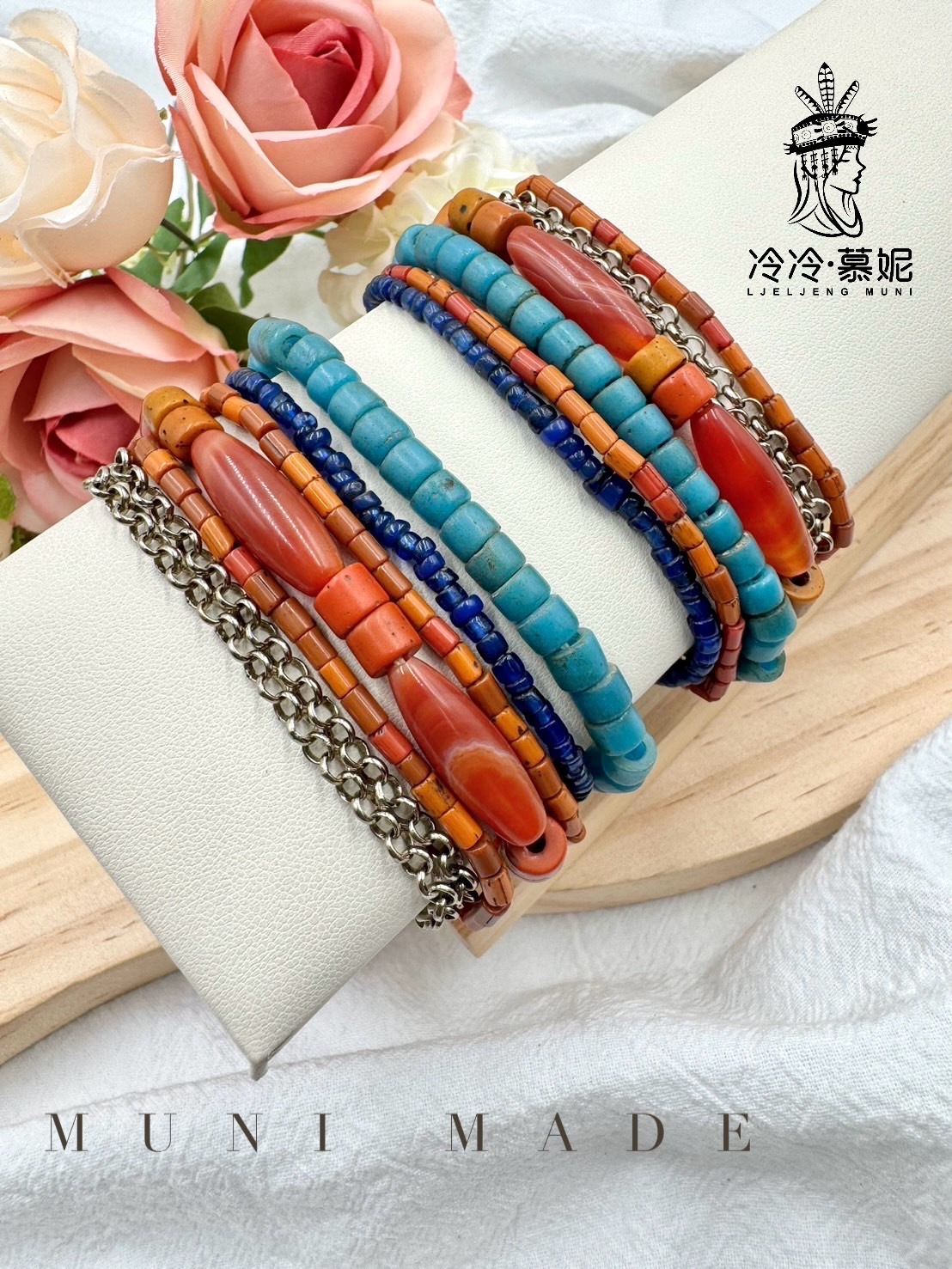 Muni-No.71貿易老珠五條式手鍊16cm