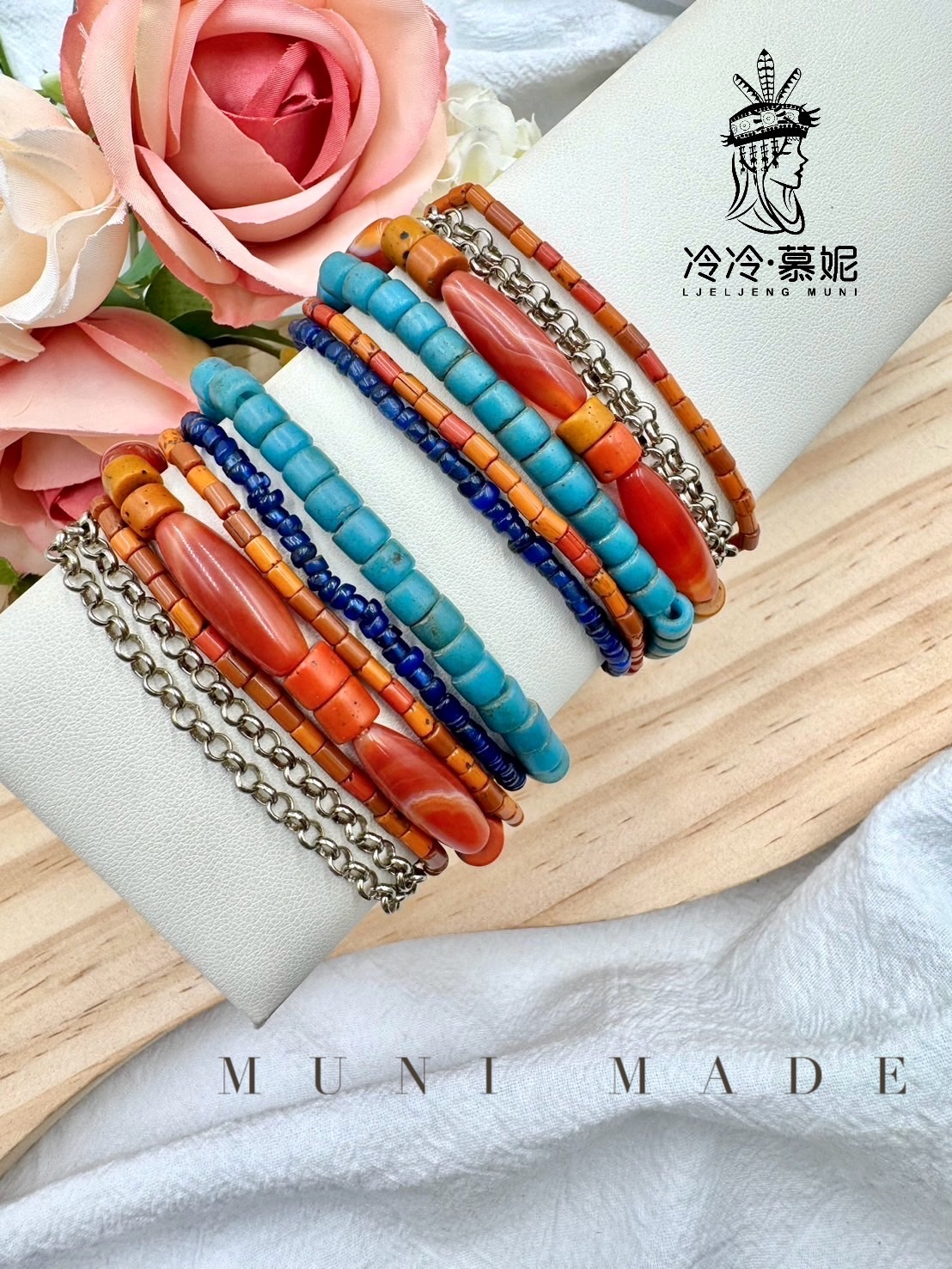 Muni-No.71貿易老珠五條式手鍊16cm