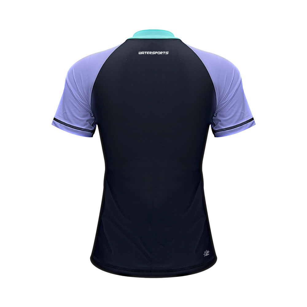 女士短袖游泳防曬夾克內襯運動內衣 - 黑/紫