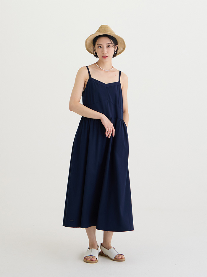 Luna剪接軟洋裝-藍海