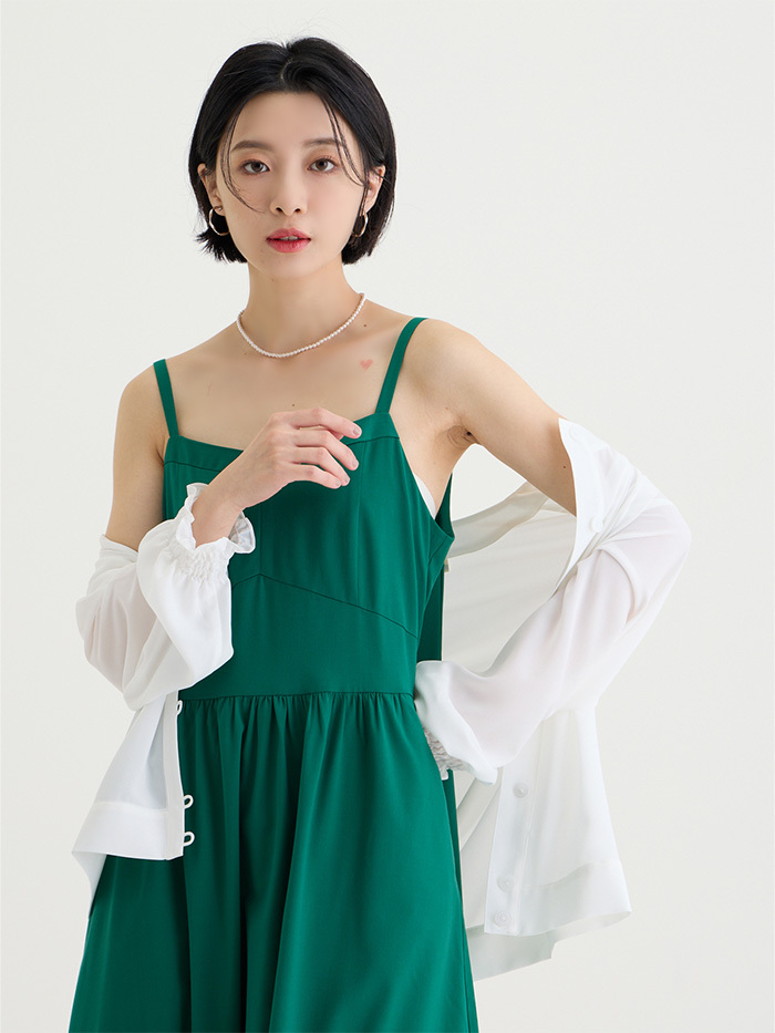 Luna剪接軟洋裝-草葉