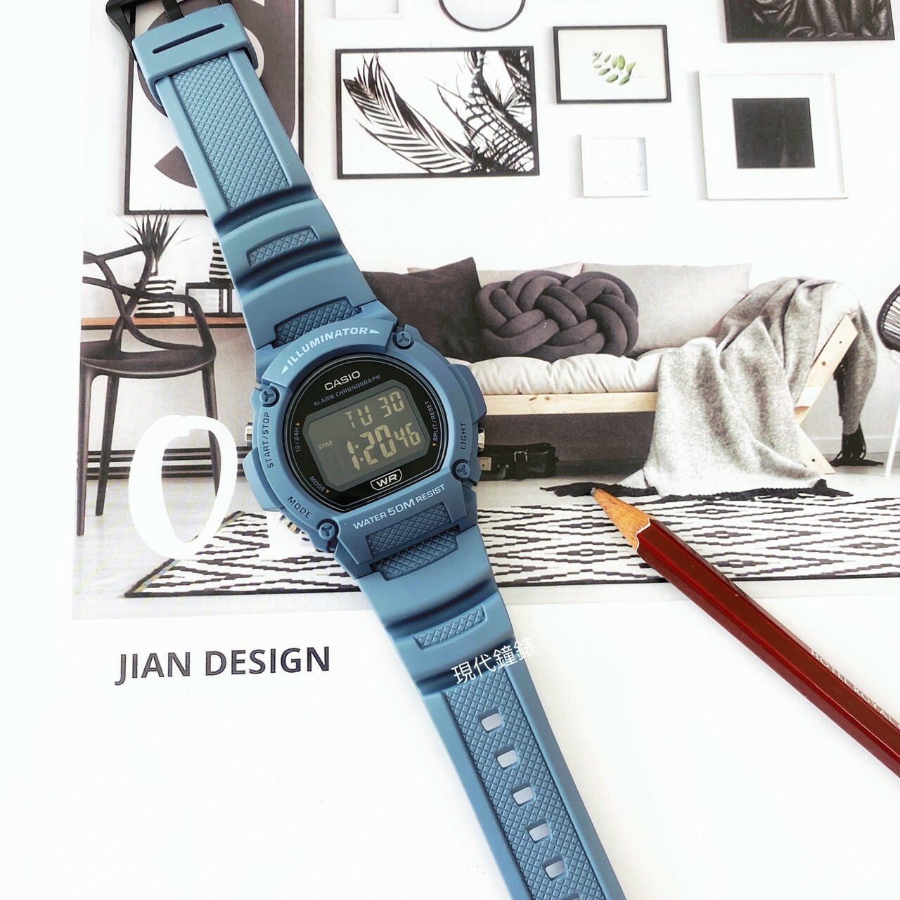 【CASIO 卡西歐】新潮莫蘭迪色數位橡膠腕錶W-219HC-2B 47.1mm 現代鐘錶