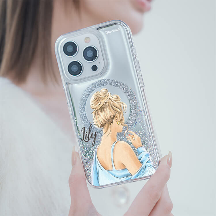 休閒女孩 (MagSafe磁吸) 閃耀鏡面殼 - (訂製名字) iPhone客製化手機殼