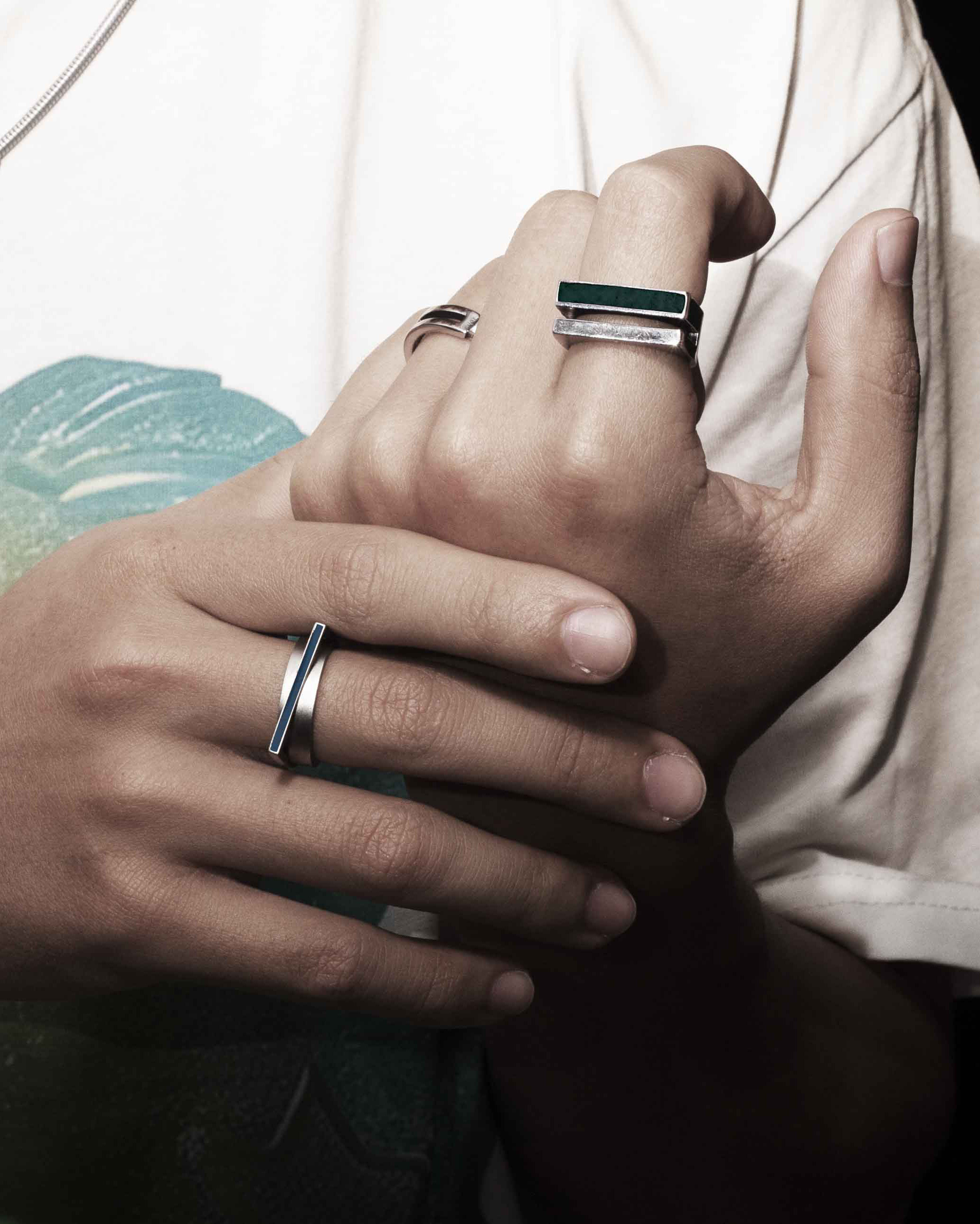 RECOVERY 分割平行戒指 (亮銀綠)