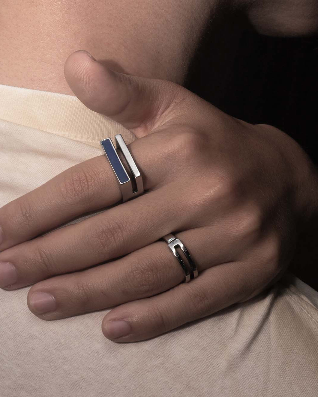 RECOVERY 分割平行戒指 (亮銀藍)