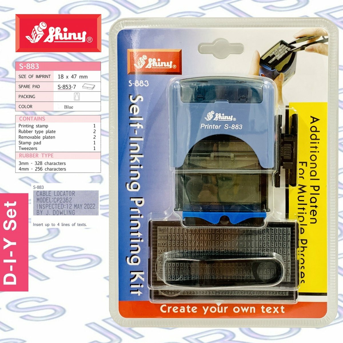 Shiny - 台灣 Shiny® S-883 D.I.Y.字粒組合印章, 3mm 及 4mm 藍色《香港行貨》- 1 套