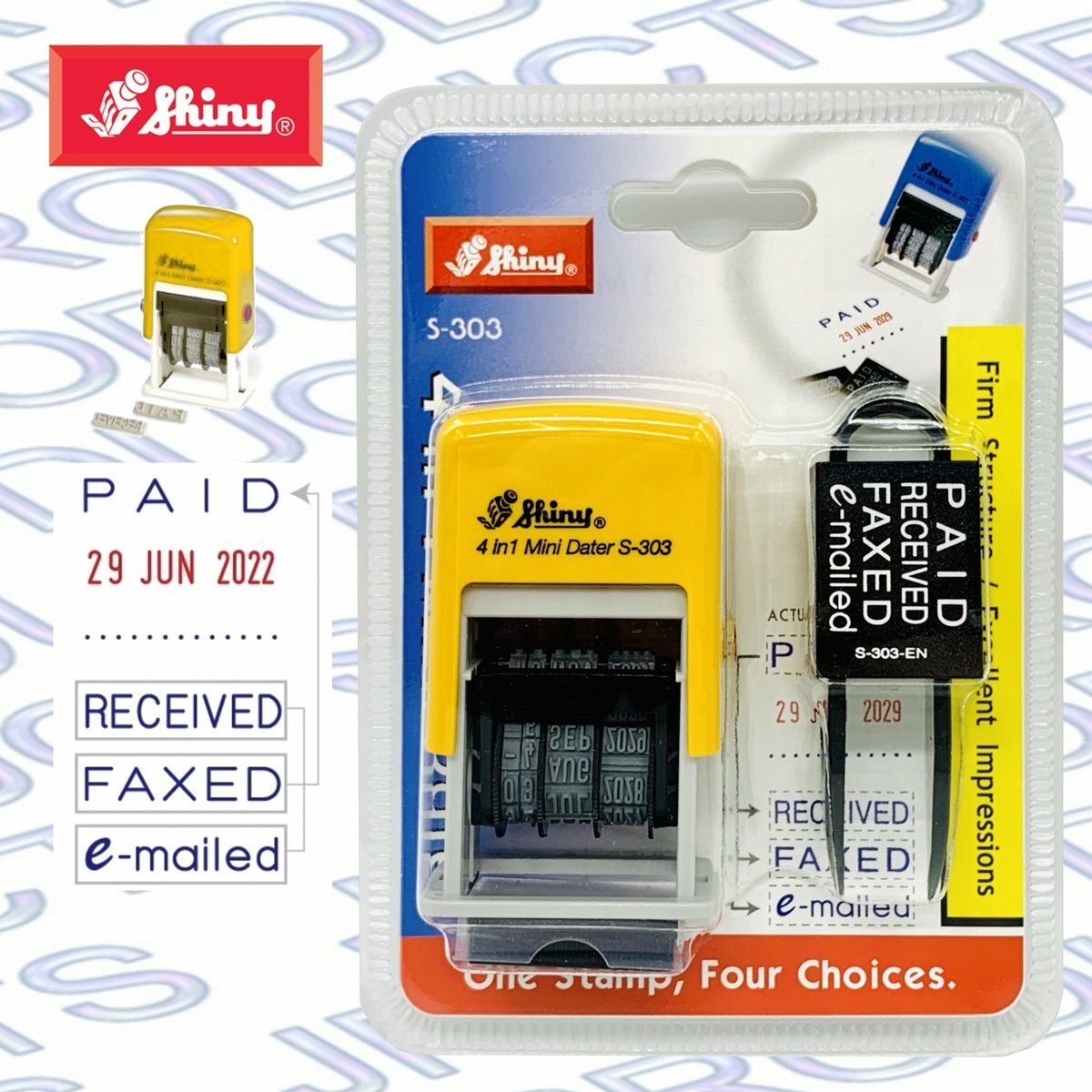 Shiny - 台灣 Shiny® S-303 4合1雙色迷你日期 印章, 4款藍字樣+紅日期《香港行貨》- 1 個