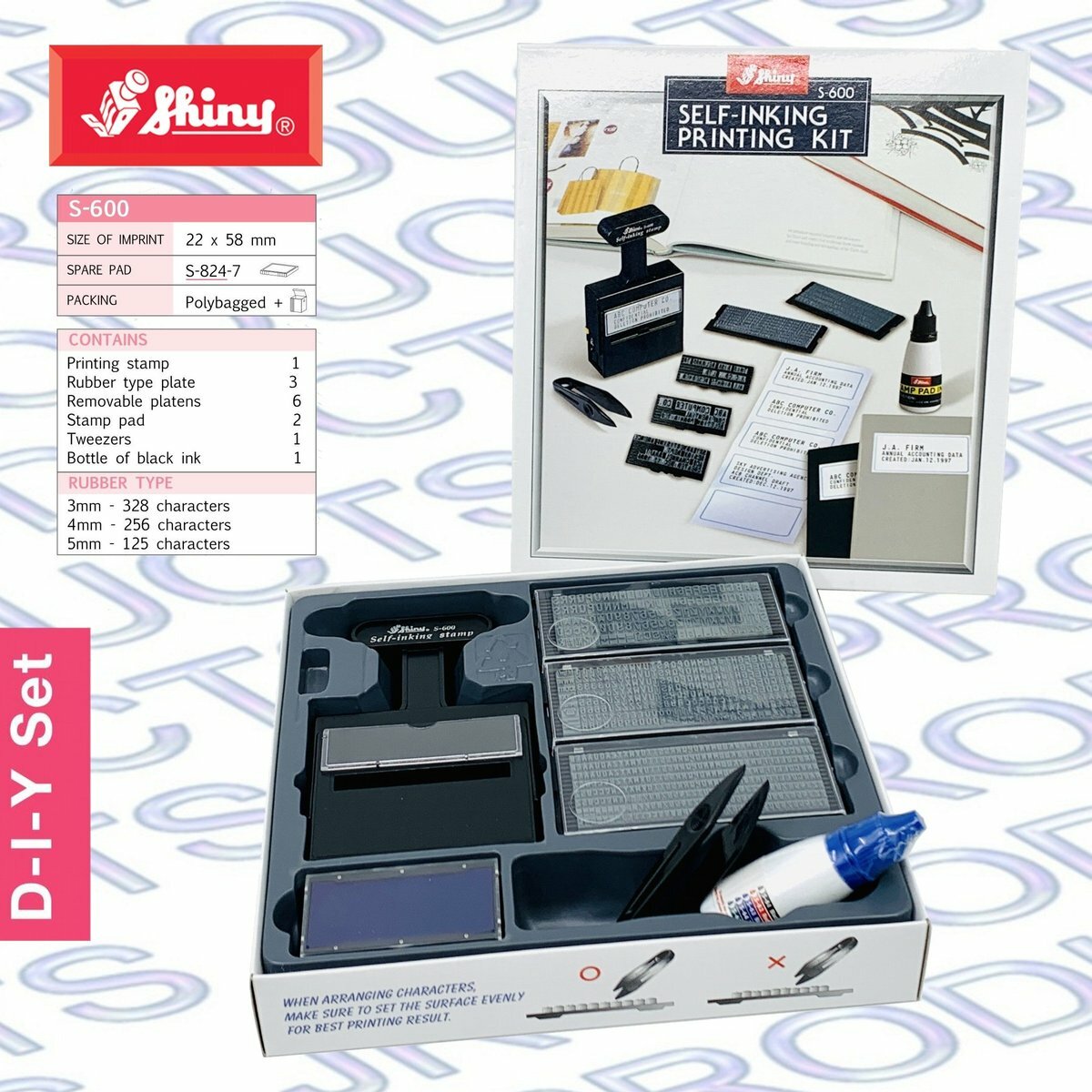 Shiny - 台灣 Shiny® S-600 D.I.Y.字粒組合印章, 3mm、4mm 及 5mm《香港行貨》-1 套