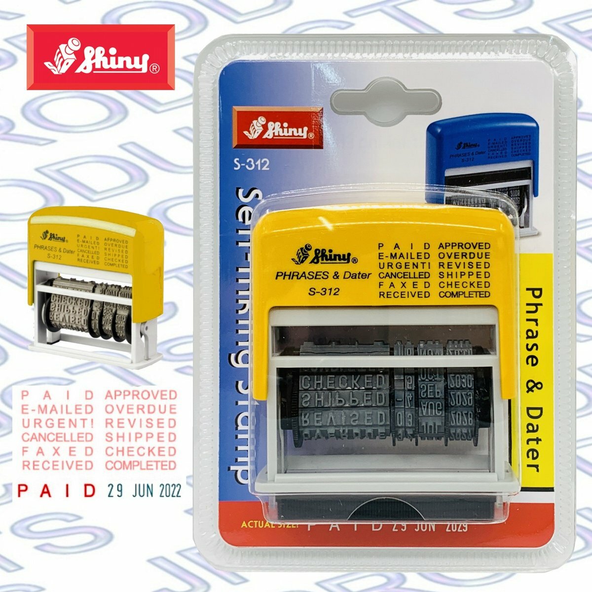 Shiny - 台灣Shiny® S-312 12合1雙色日期印章, 12款紅字樣+藍 Shiny - 台灣Shiny® S-312 12合1雙色日期印章, 12款紅字樣+藍