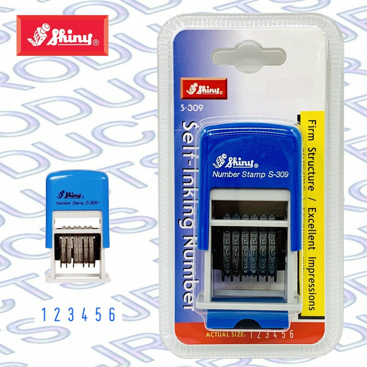 Shiny - 台灣 Shiny® S-309 號碼 印章, 6個藍色數位 3mm《香港行貨》- 1 個