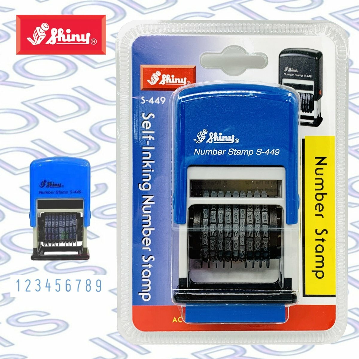 Shiny - 台灣 Shiny® S-449 號碼 印章, 9個藍色數位 4mm《香港行貨》- 1 個