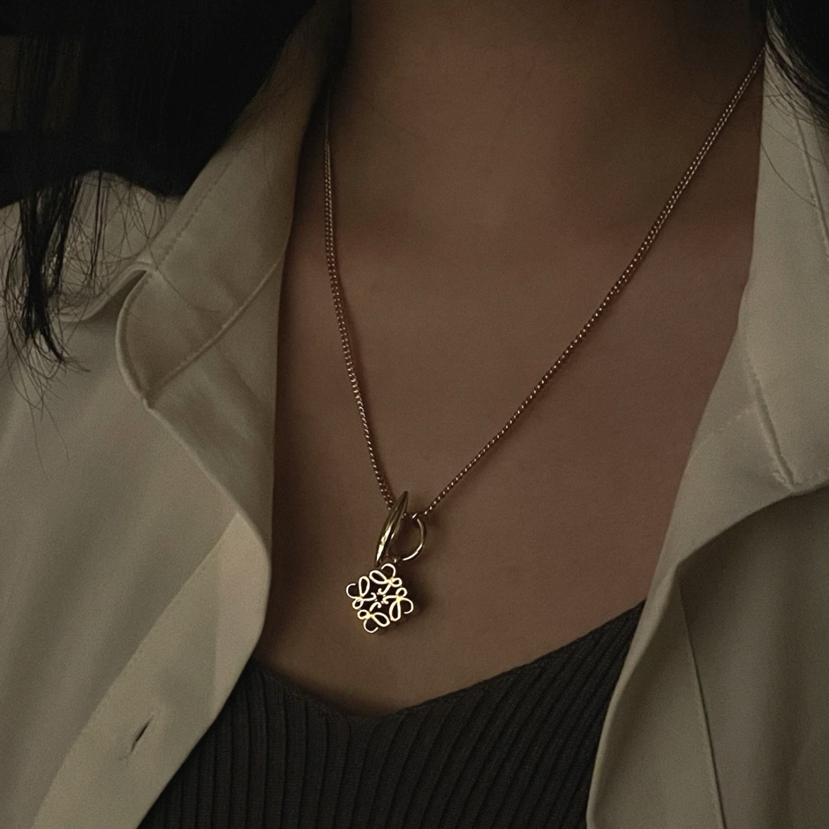 Lo絕美經典立體單花紋 OT扣定製項鍊