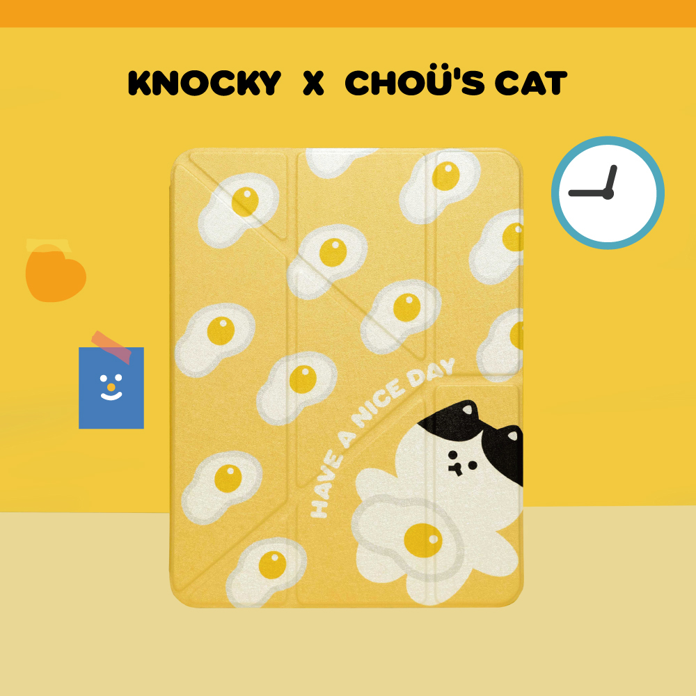【Knocky x 周氏喵喵】『早安！喵之晨』iPad Air/Pro 平板保護殼 (多折式/右側筆槽)