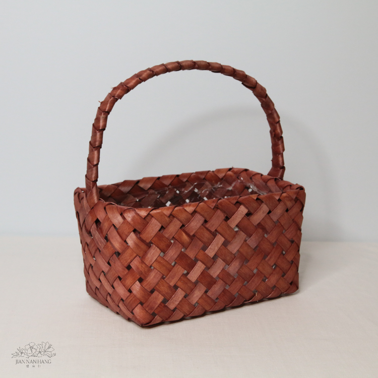 籐籃 木片編籃 大 深咖