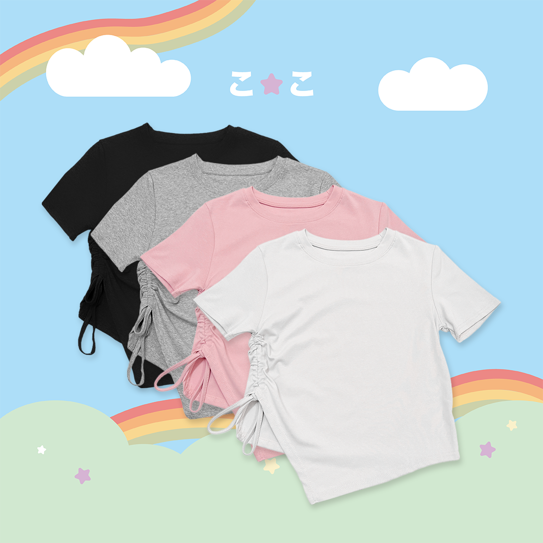 こ♡こ 側抓皺圓領上衣