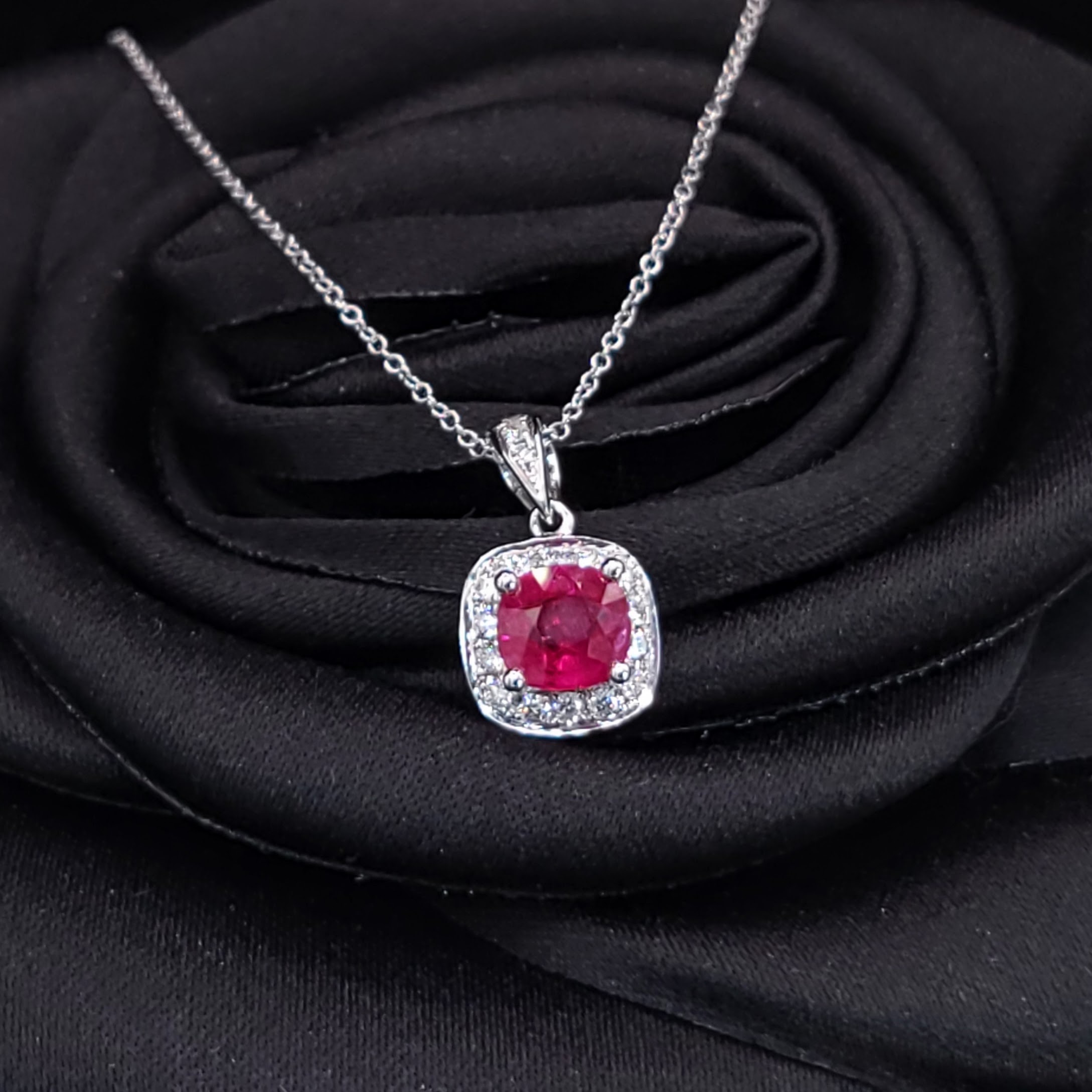 18K White Gold 1.05ct Ruby and Diamond Pendant