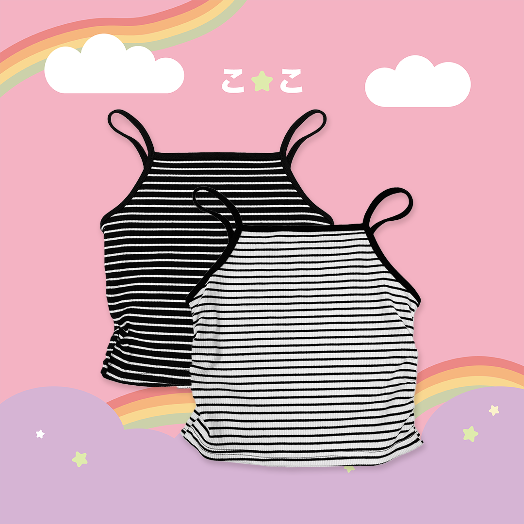 こ♡こ 細肩抓皺條紋背心