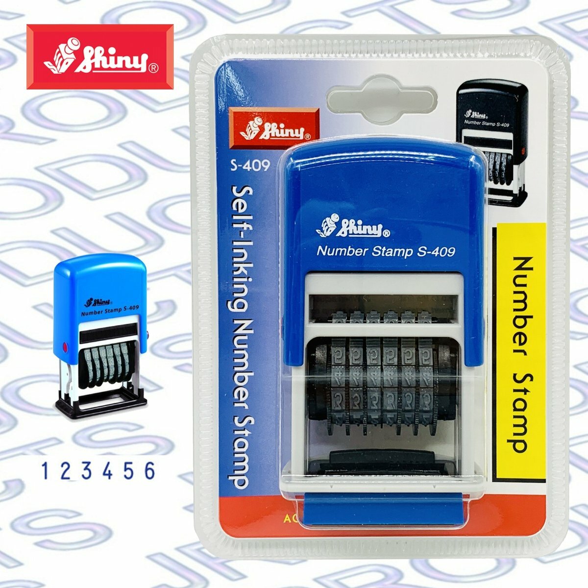 Shiny - 台灣 Shiny® S-409 號碼 印章, 6個藍色數位 4mm《香港行貨》- 1 個
