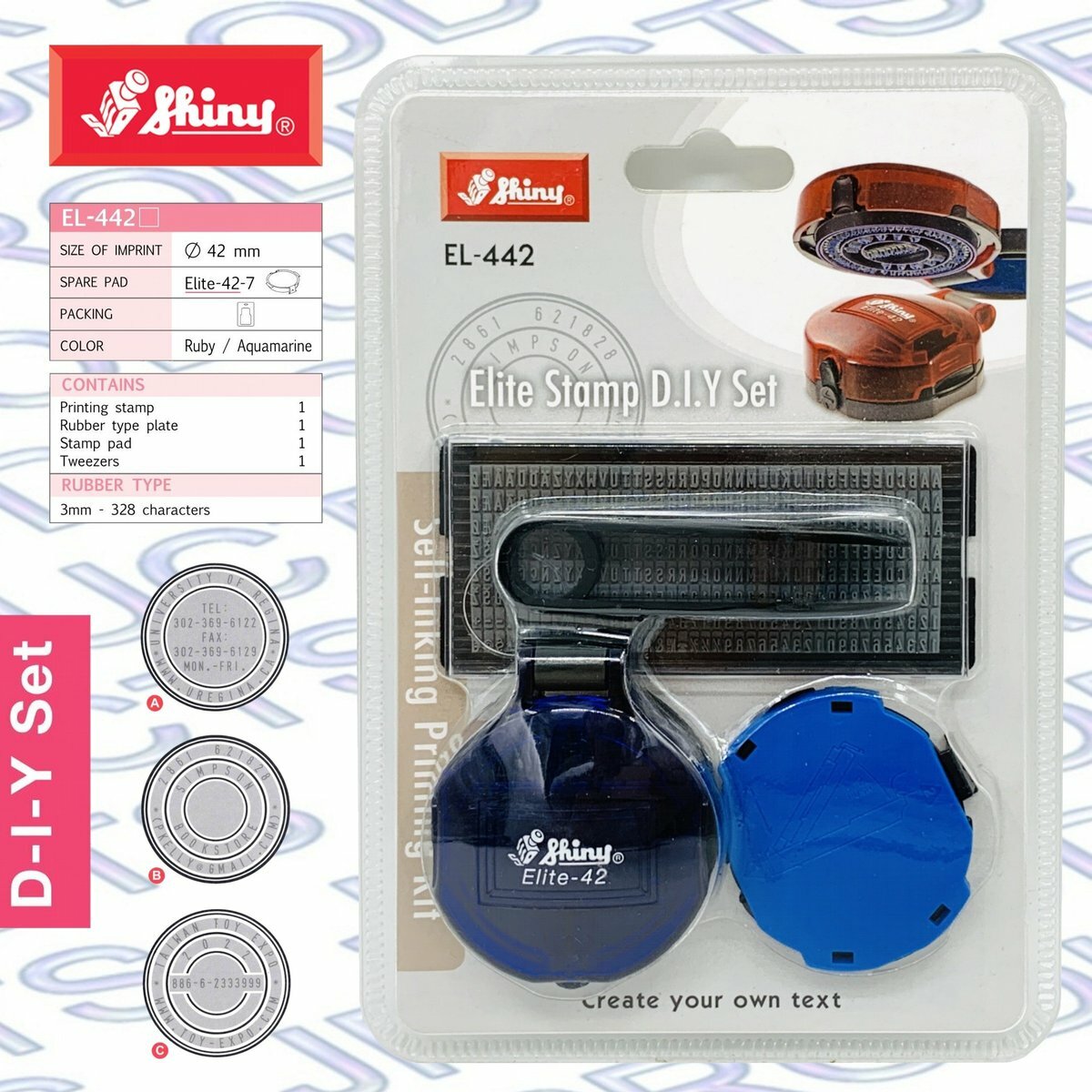 Shiny - 台灣 Shiny® EL-442 圓型DIY摺合式套裝字粒印章, 3mm 藍色《香港行貨》- 1 套