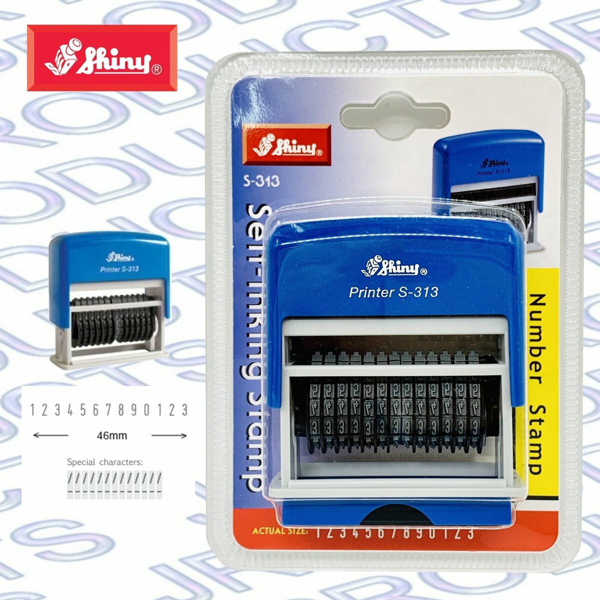 Shiny - 台灣 Shiny® S-313 號碼 印章, 13個藍色數位 3mm《香港行貨》- 1 個