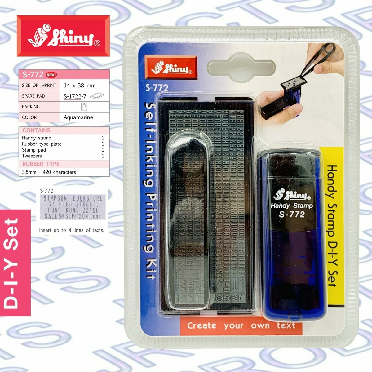 Shiny - 台灣 Shiny® S-772 摺合式袋裝D.I.Y.字粒印章, 3.5mm 藍色《香港行貨》- 1 套