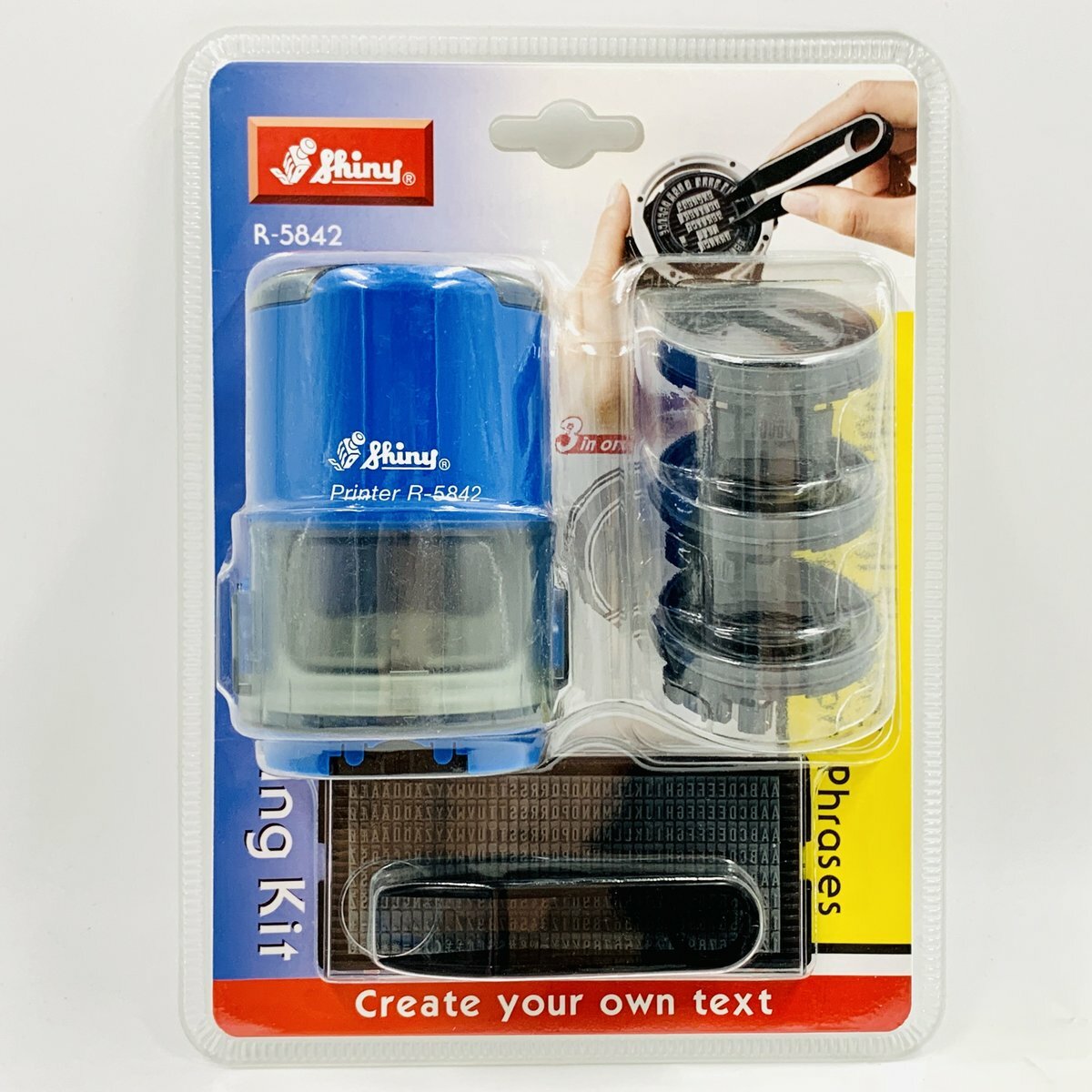 Shiny - 台灣 Shiny® R-5842 DIY 3合1圓型套裝字粒印章, 3mm 藍色《香港行貨》- 1 套