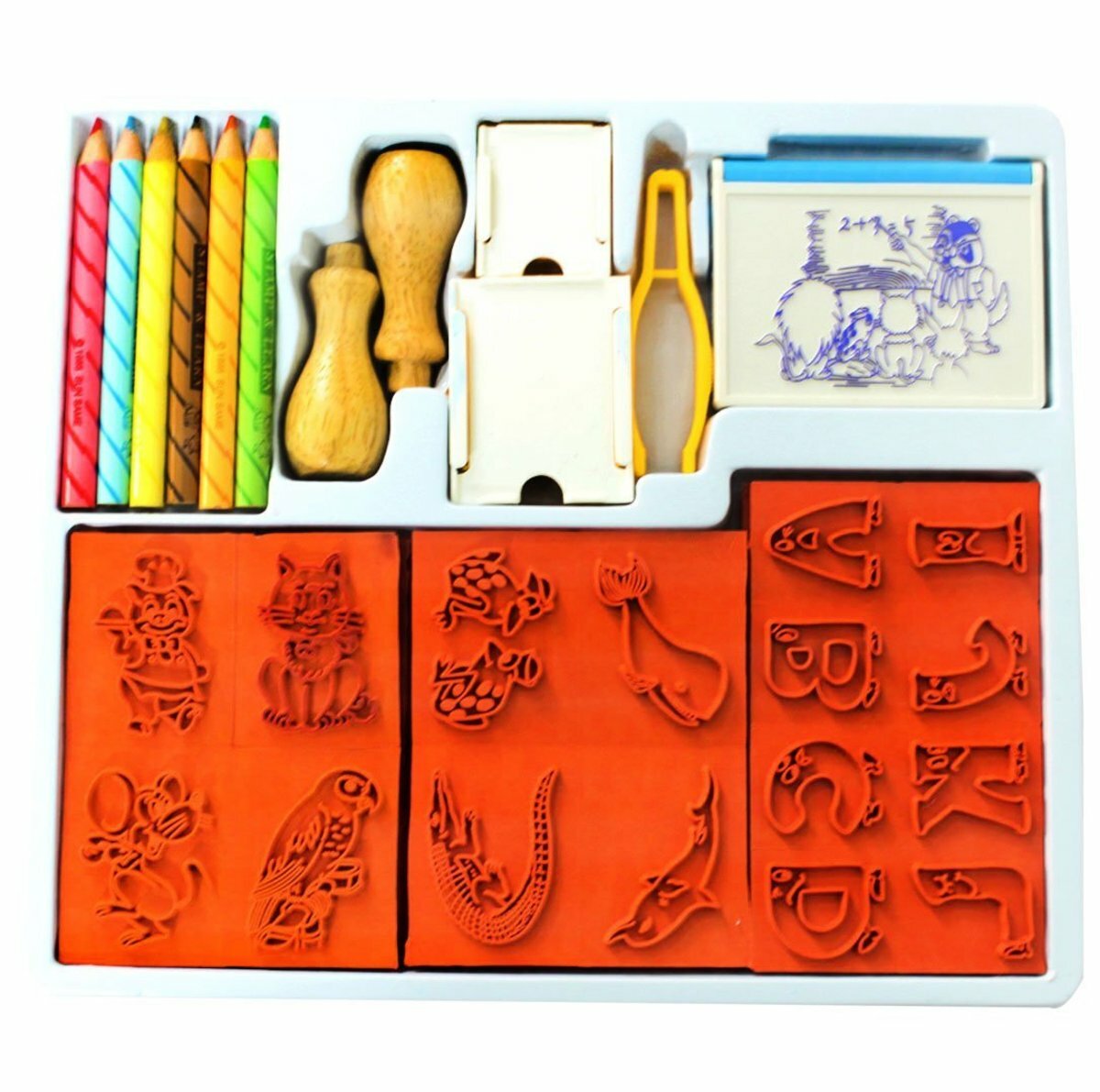 Shiny - 台灣 Shiny® 兒童填色學習印章套裝, 動物圖案、字母及數字 #A3《香港行貨》- 1 套