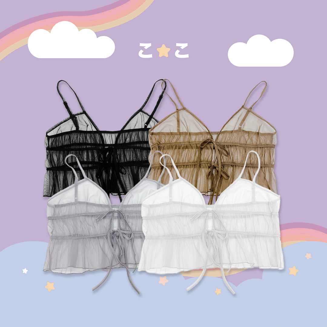 こ♡こ 綁帶雙面穿網紗透膚背心