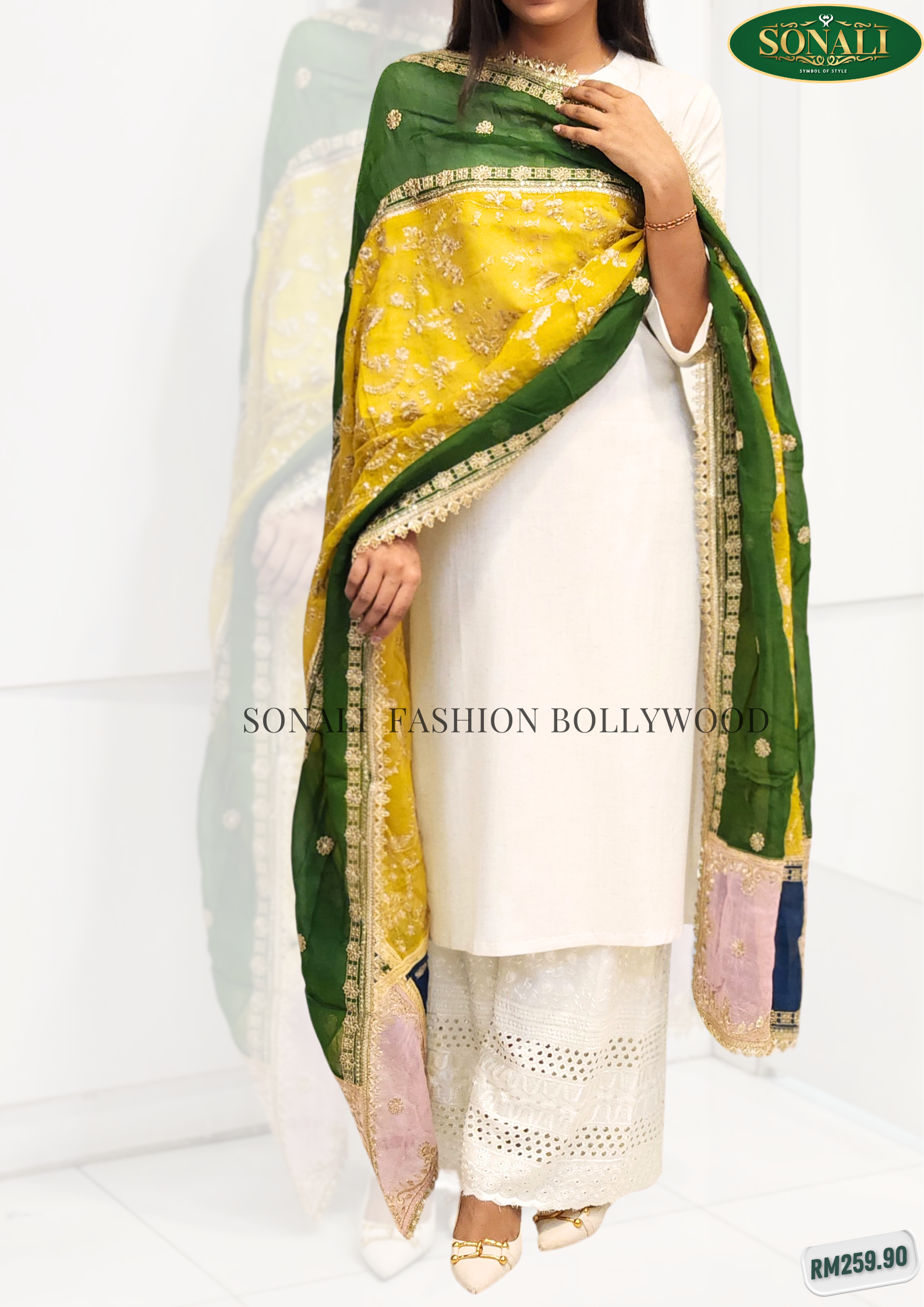 Sonali Premier Quality Women's Dupattas Georgette Sequence Border Work Embroidered Gota patti Multicolor Dupatta