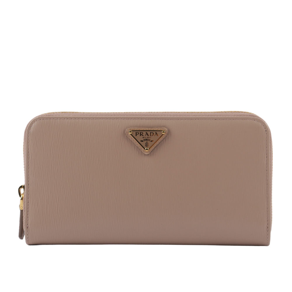 【Prada】三角牌Logo水波紋皮革ㄇ型拉鏈長夾