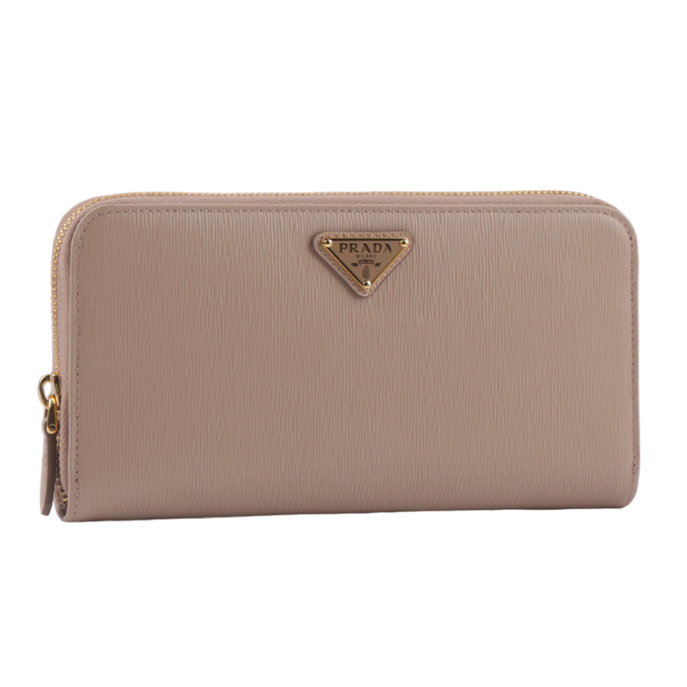 【Prada】三角牌Logo水波紋皮革ㄇ型拉鏈長夾