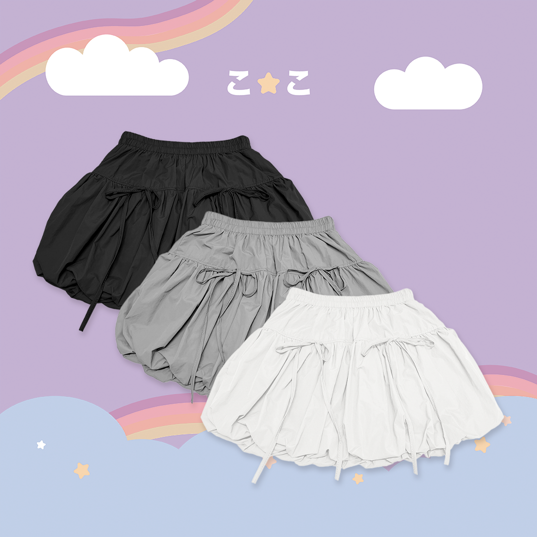 こ♡こ 蝴蝶結綁帶設計花苞短裙