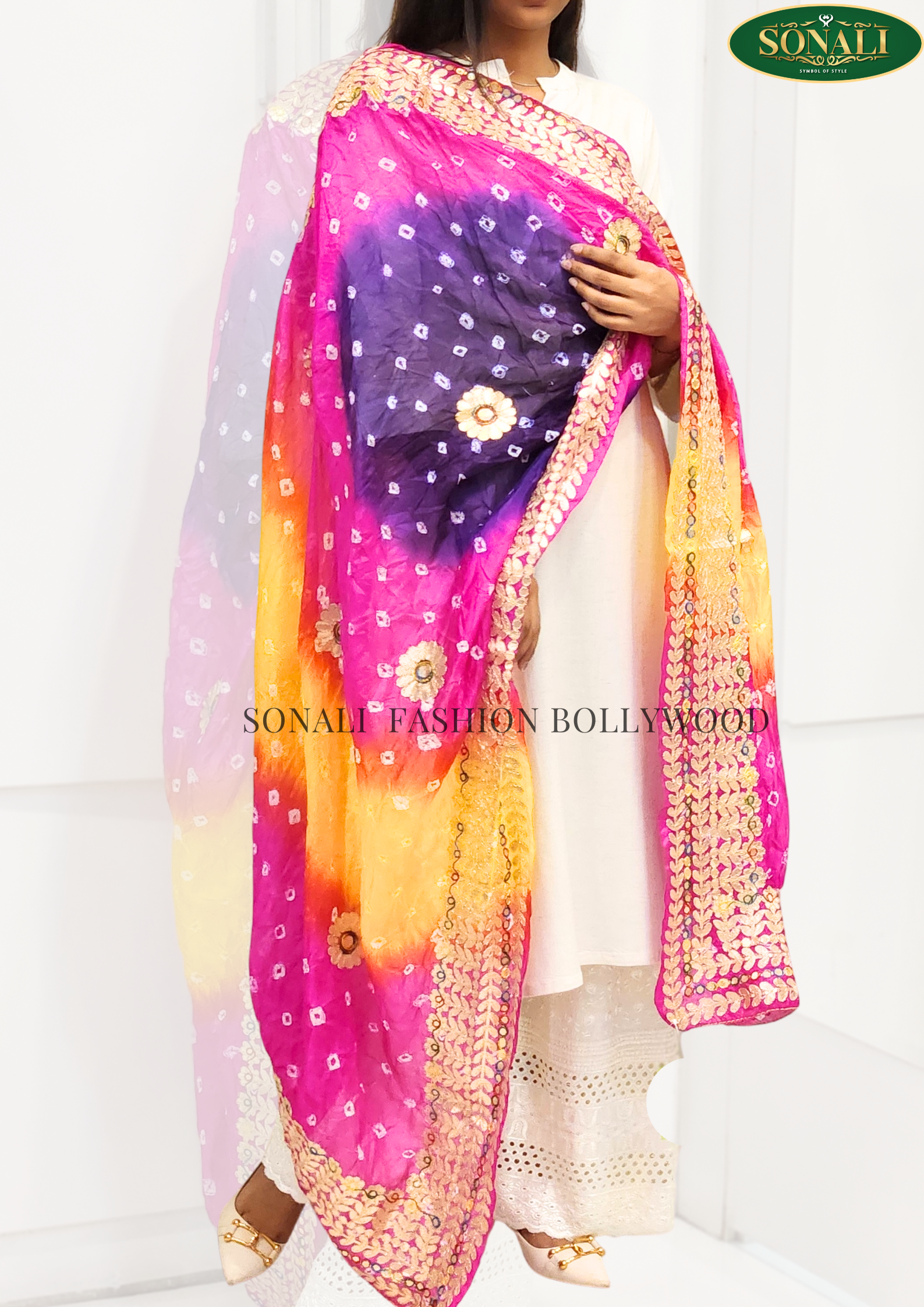 Sonali Premier Quality Women's Dupattas Bandhani Tie Dye Gotta Pati Dupattas