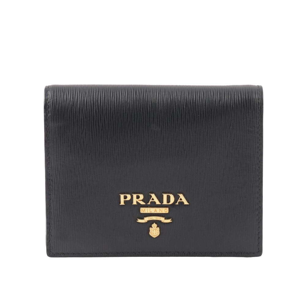 【Prada】浮雕Logo 水波紋皮革二折零錢袋短夾