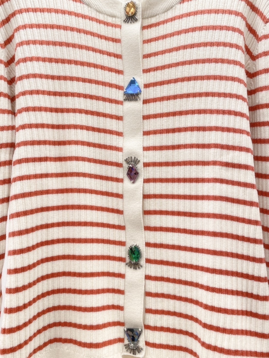 寶石口橫條針織外套