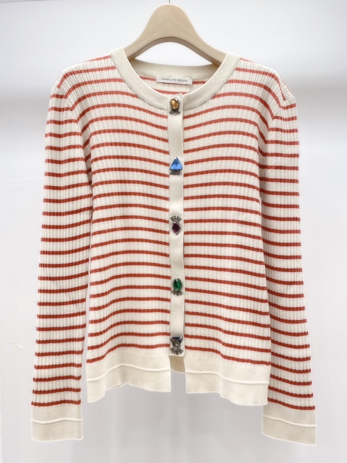 寶石口橫條針織外套