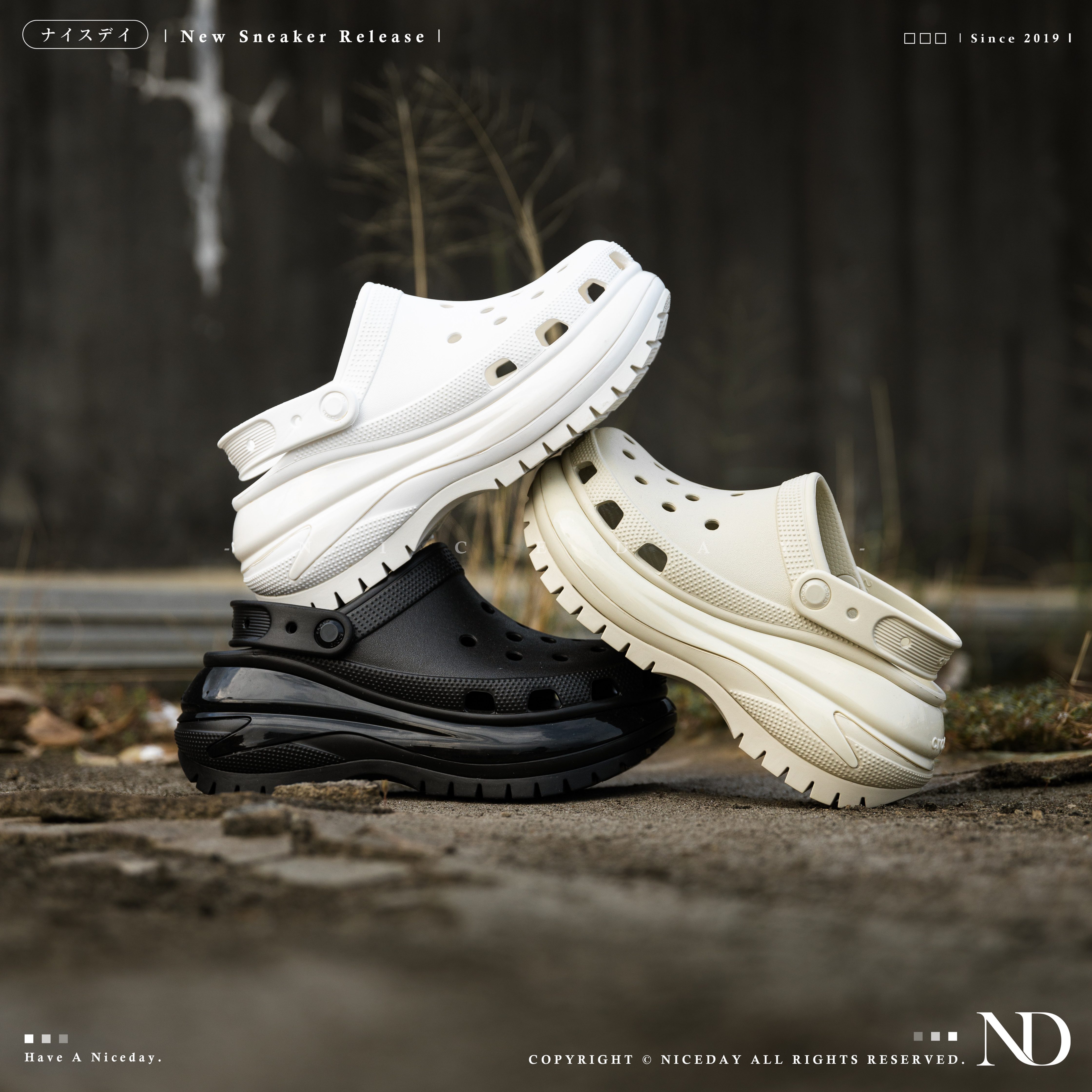 NICEDAY 現貨 Crocs Classic Crush 洞洞鞋 厚底 光輪 變化款 黑 奶茶 白 增高