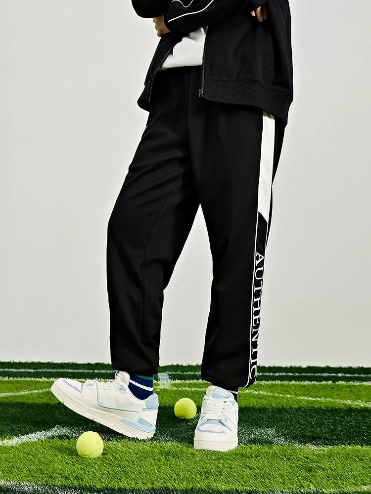 男款 復古黑白撞色運動束口褲