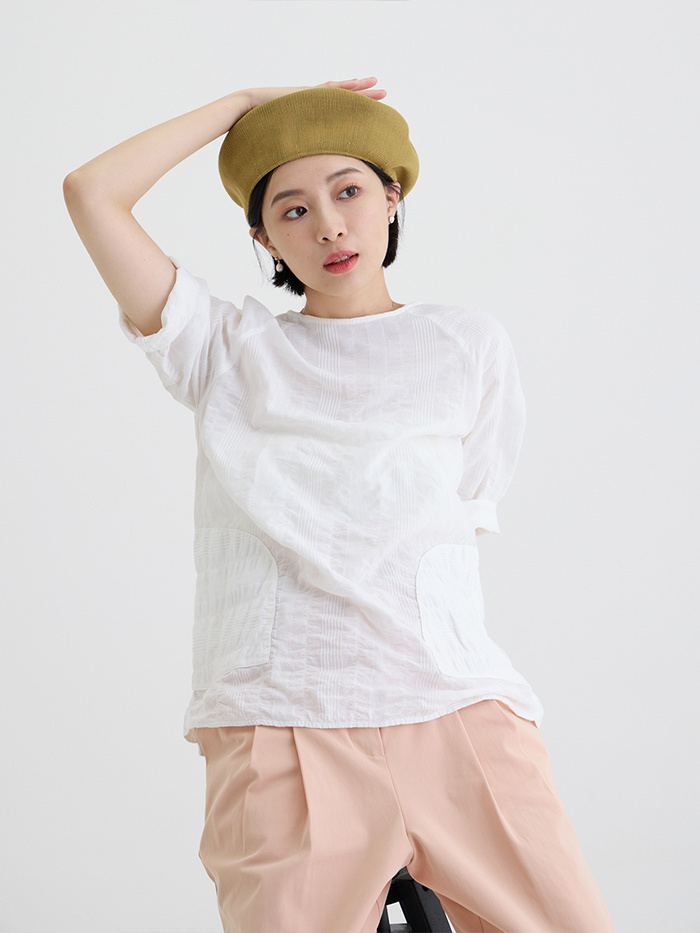 皺皺雲七分袖上衣-皺皺雲