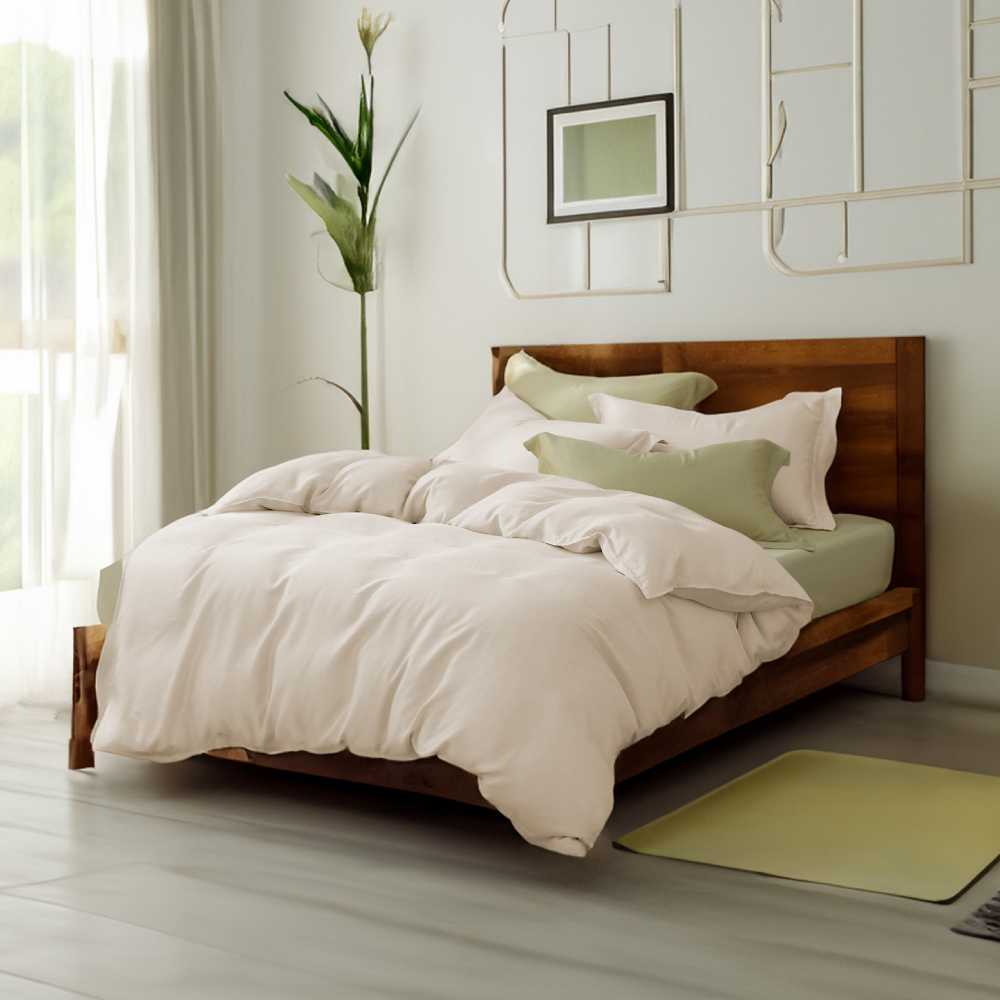 60支天絲｜100%萊賽爾｜雙色配｜奶霜白ｘ蘊蜜金 抹茶奶霜