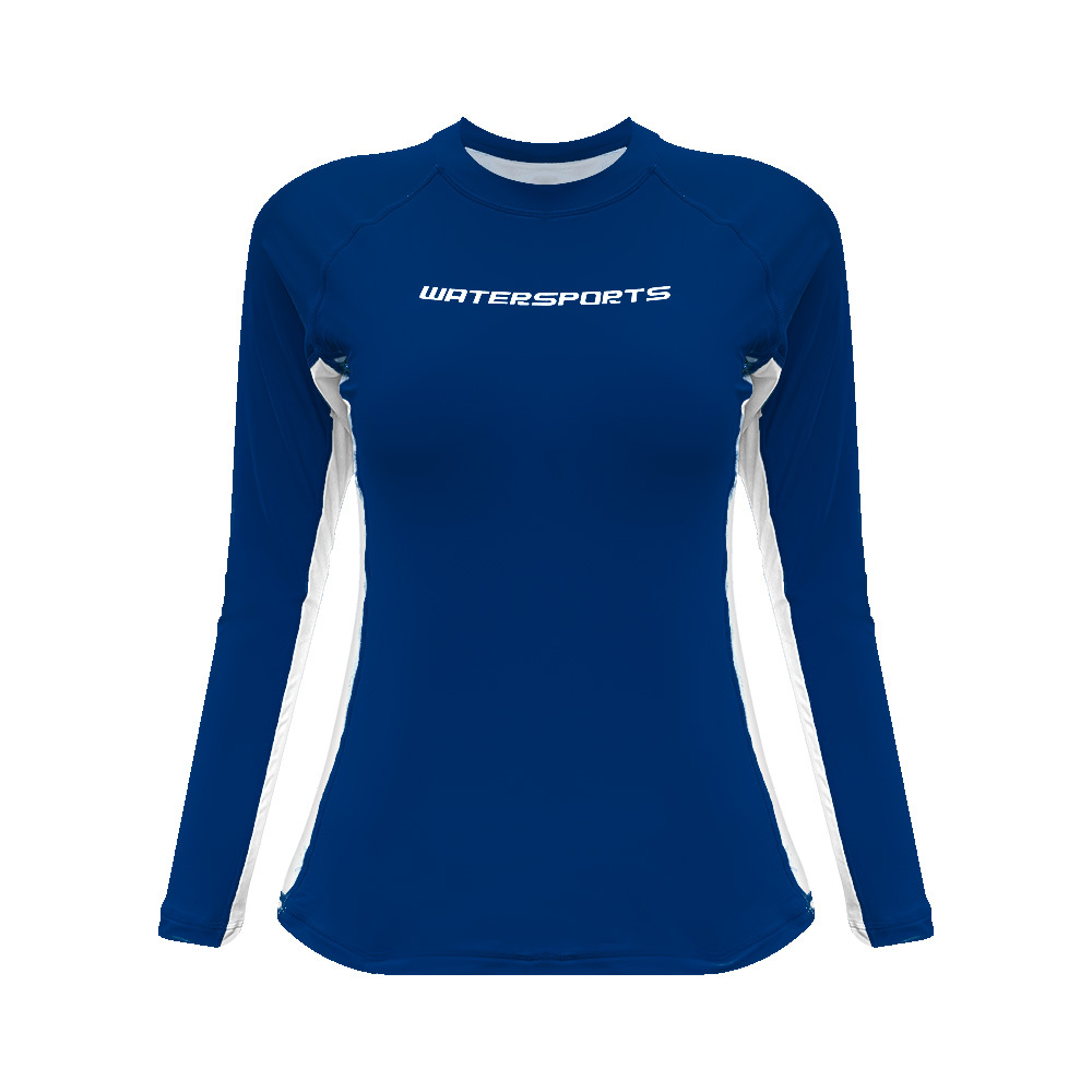 女士長袖游泳防曬上衣內襯運動內衣 - 深藍/白