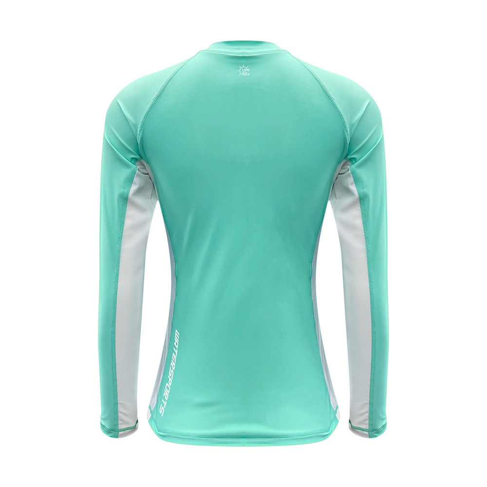 女士長袖游泳防曬上衣內襯運動內衣 - 薄荷綠/白
