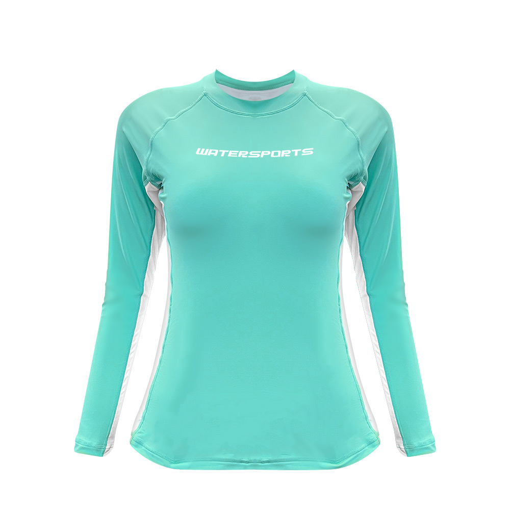 女士長袖游泳防曬上衣內襯運動內衣 - 薄荷綠/白