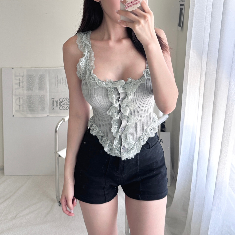 【純欲領袖】DOMISS蕾絲無袖吊帶針織背心-3色 針織背心(現貨)