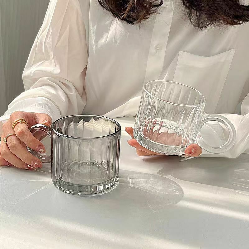 《4046》ins風高級感設計大耳手把直紋手玻璃杯320ml