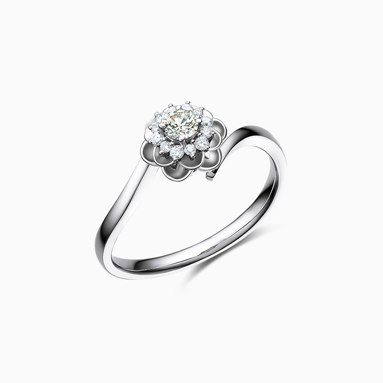 18K 白金鑲單鑽石訂婚戒指