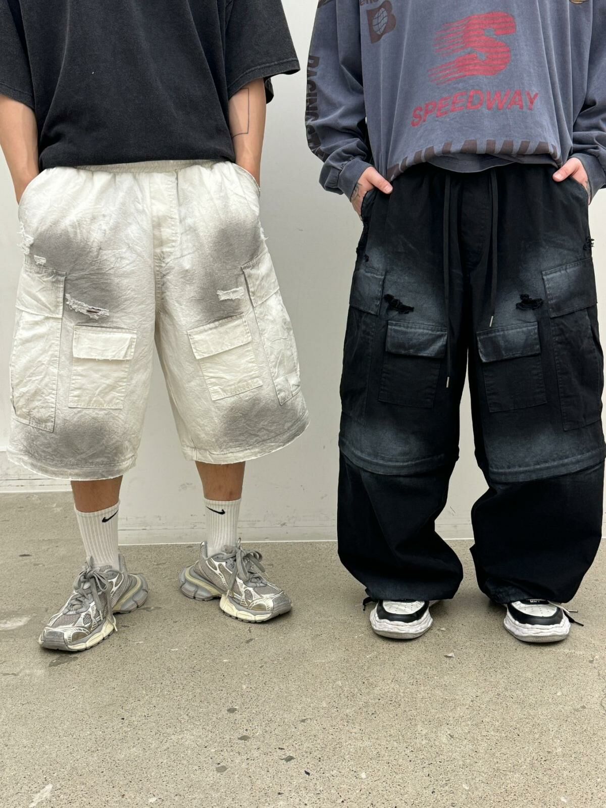 仿污工裝鬆身褲(可變短褲) GLAMOUR-029P