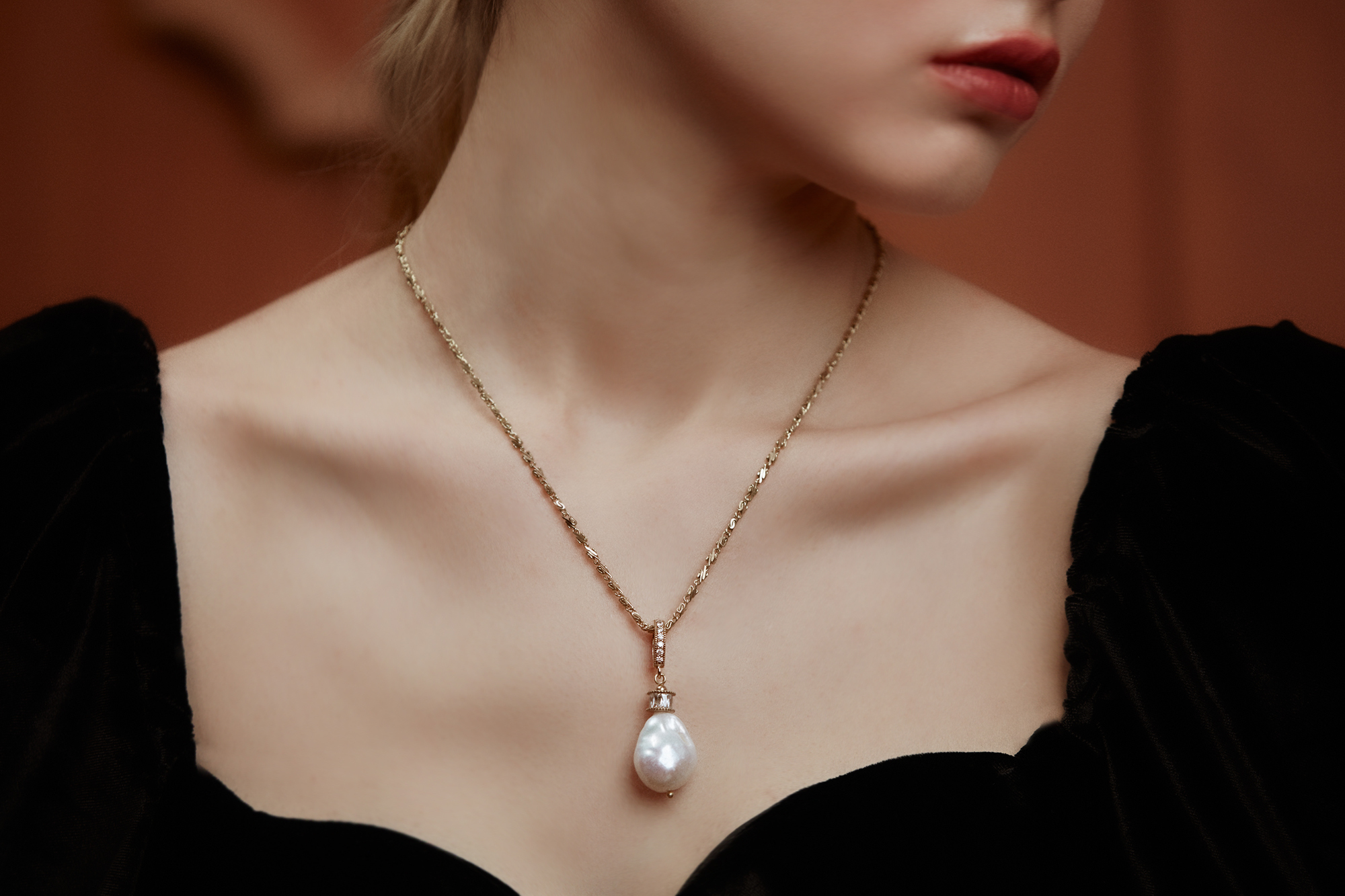 黃銅飾品, 項鍊, 飾品, 黃銅, 鋯石,天然珍珠,巴洛克珍珠