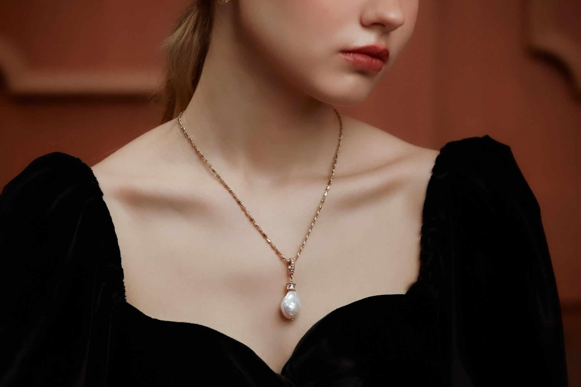 黃銅飾品, 項鍊, 飾品, 黃銅, 鋯石,天然珍珠,巴洛克珍珠