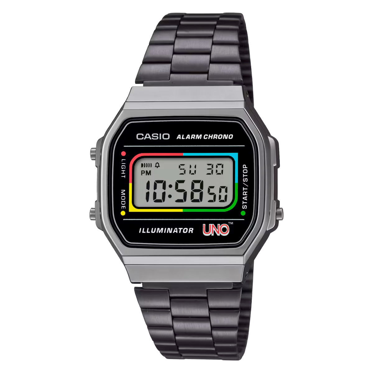 Casio A168WEUC-1A UNO™ 聯乘型號 槍灰 方形復古跳字錶